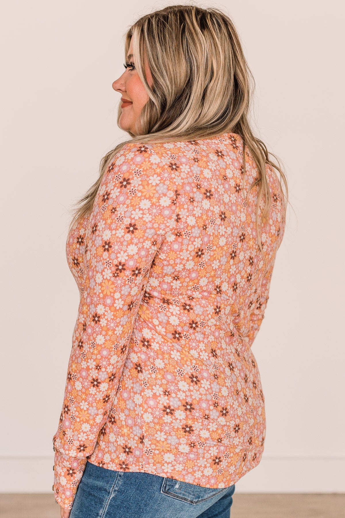 Unexplainable Feelings Floral Knit Top- Light Orange & Pink - Image 8