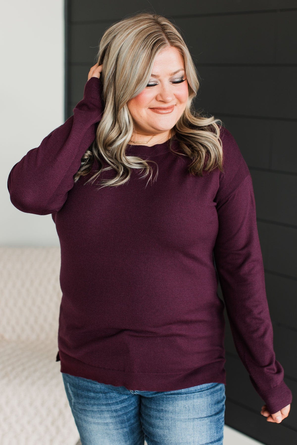 Unforgettable Feeling Knit Sweater- Dark Plum - Image 4