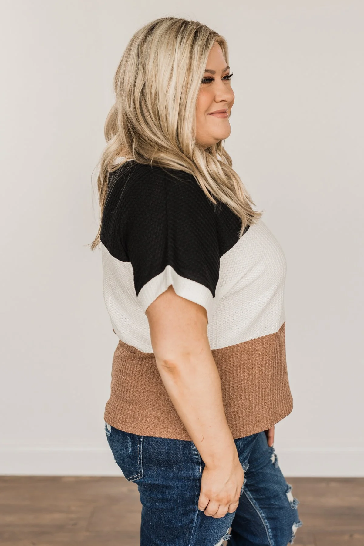 Unforgettable Fun Color Block Top- Black, Ivory & Mocha - Image 10