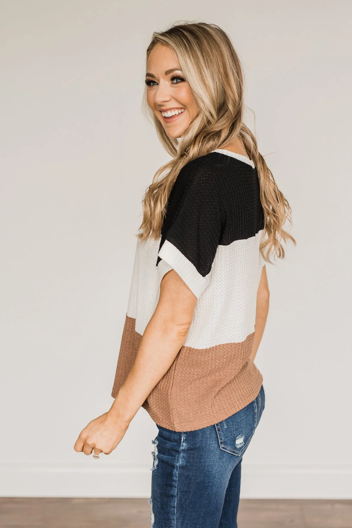Unforgettable Fun Color Block Top- Black, Ivory & Mocha - Image 11
