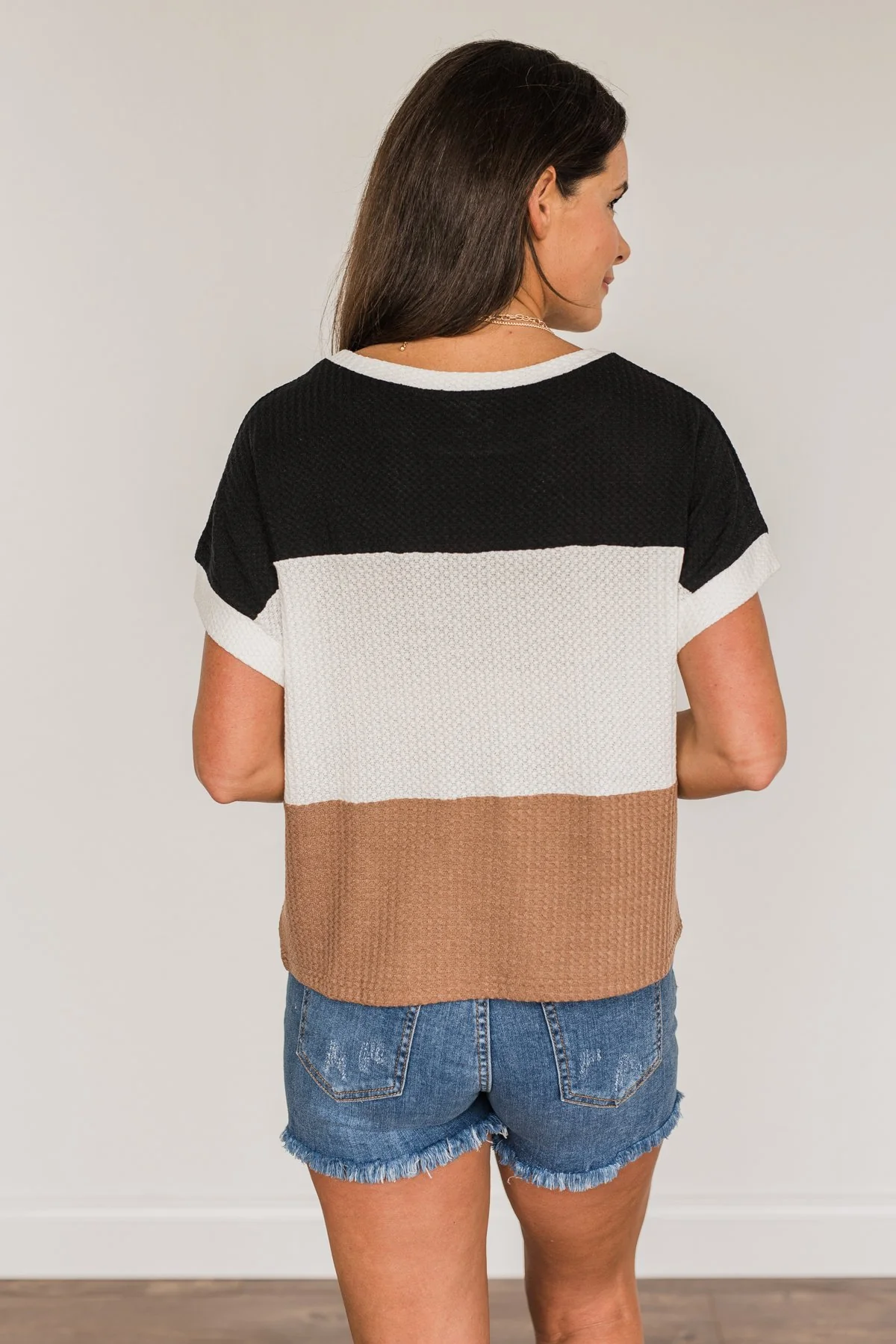 Unforgettable Fun Color Block Top- Black, Ivory & Mocha - Image 12