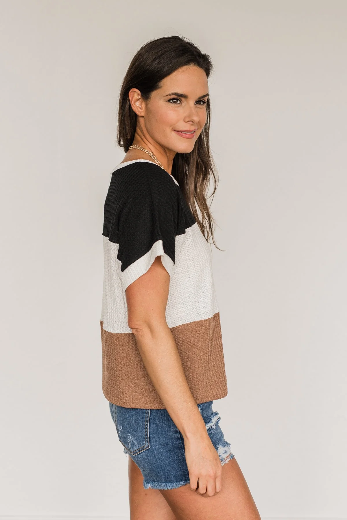 Unforgettable Fun Color Block Top- Black, Ivory & Mocha - Image 9