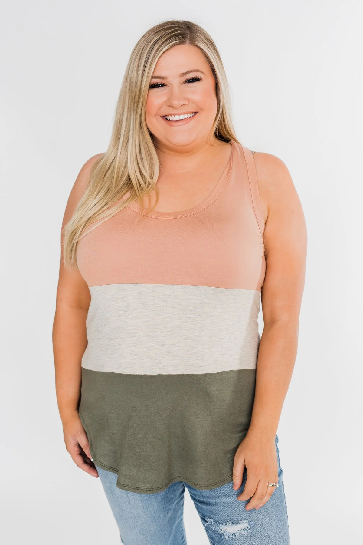 Unforgettable Racerback Color Block Tank Top- Blush - Image 9