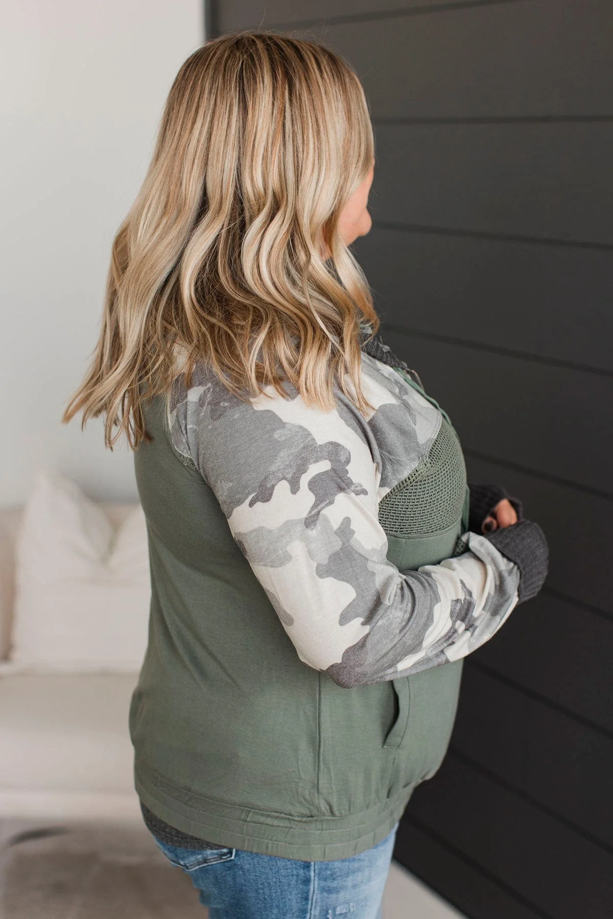 Unique Charm Lightweight Hoodie- Olive & Camo - Image 5