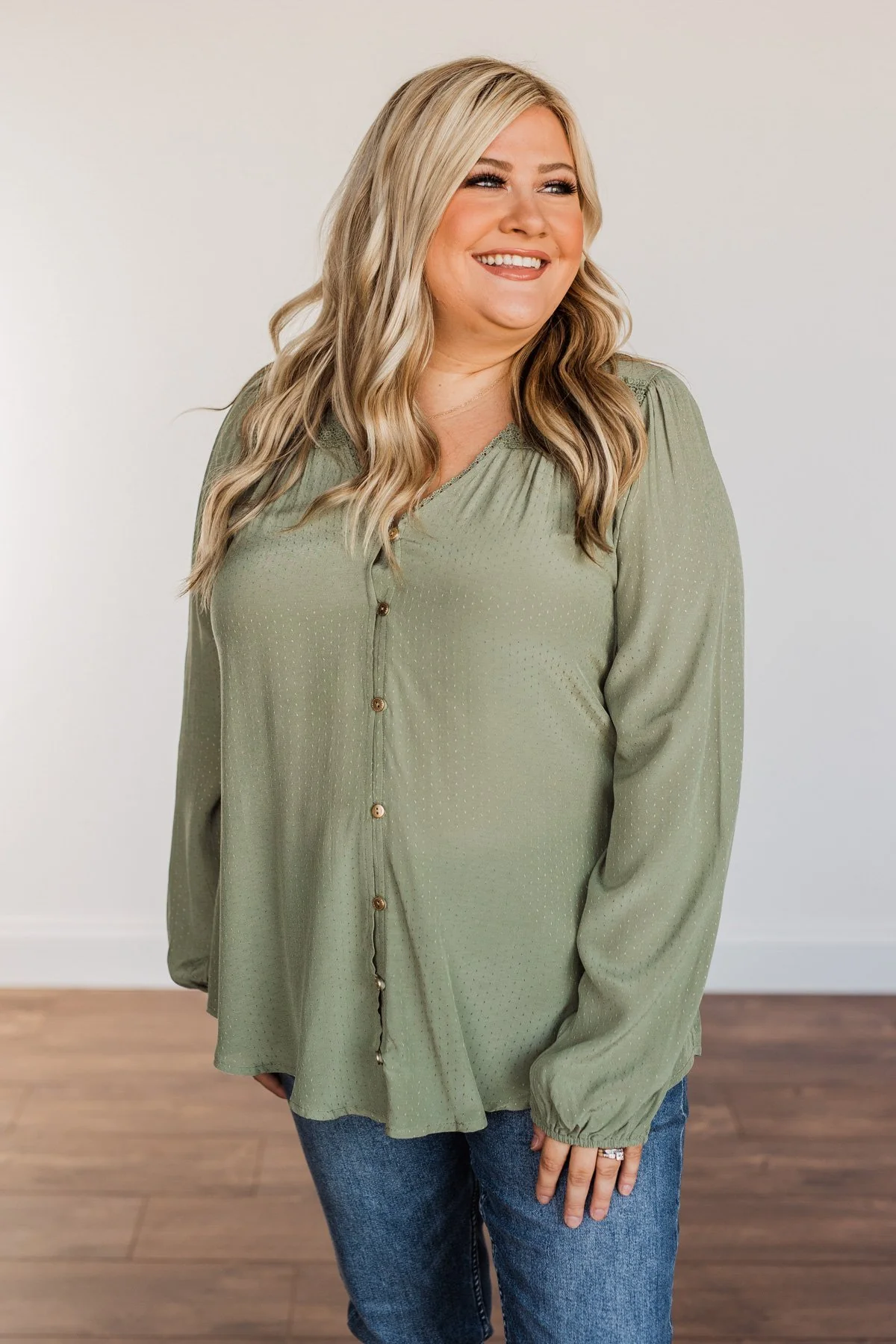 Uniquely Beautiful Lace Long Sleeve Blouse- Olive - Image 4
