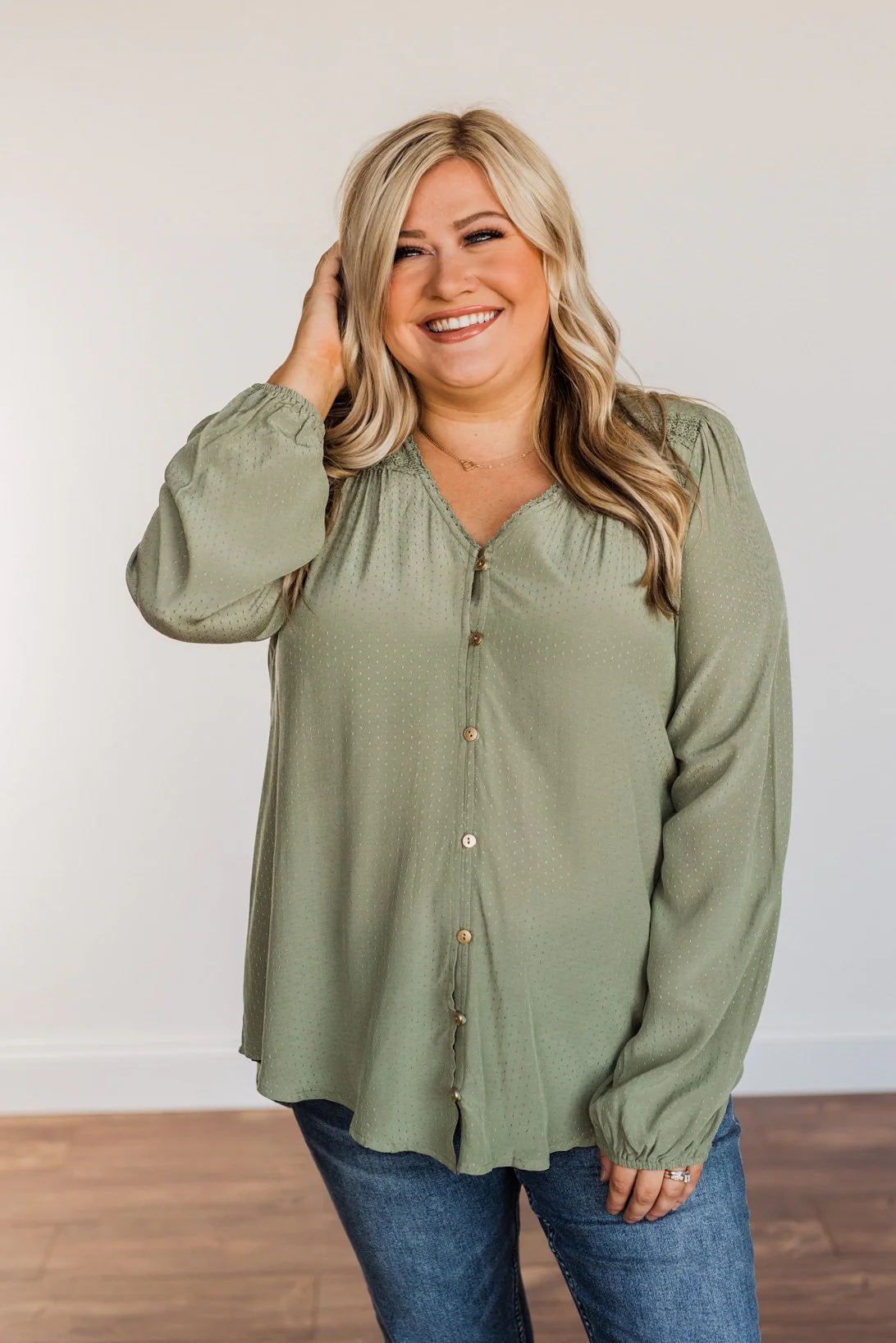 Uniquely Beautiful Lace Long Sleeve Blouse- Olive - Image 6