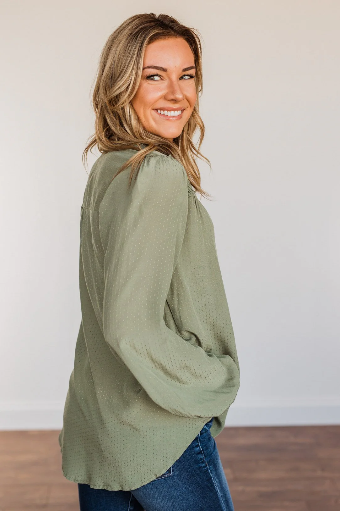 Uniquely Beautiful Lace Long Sleeve Blouse- Olive - Image 7