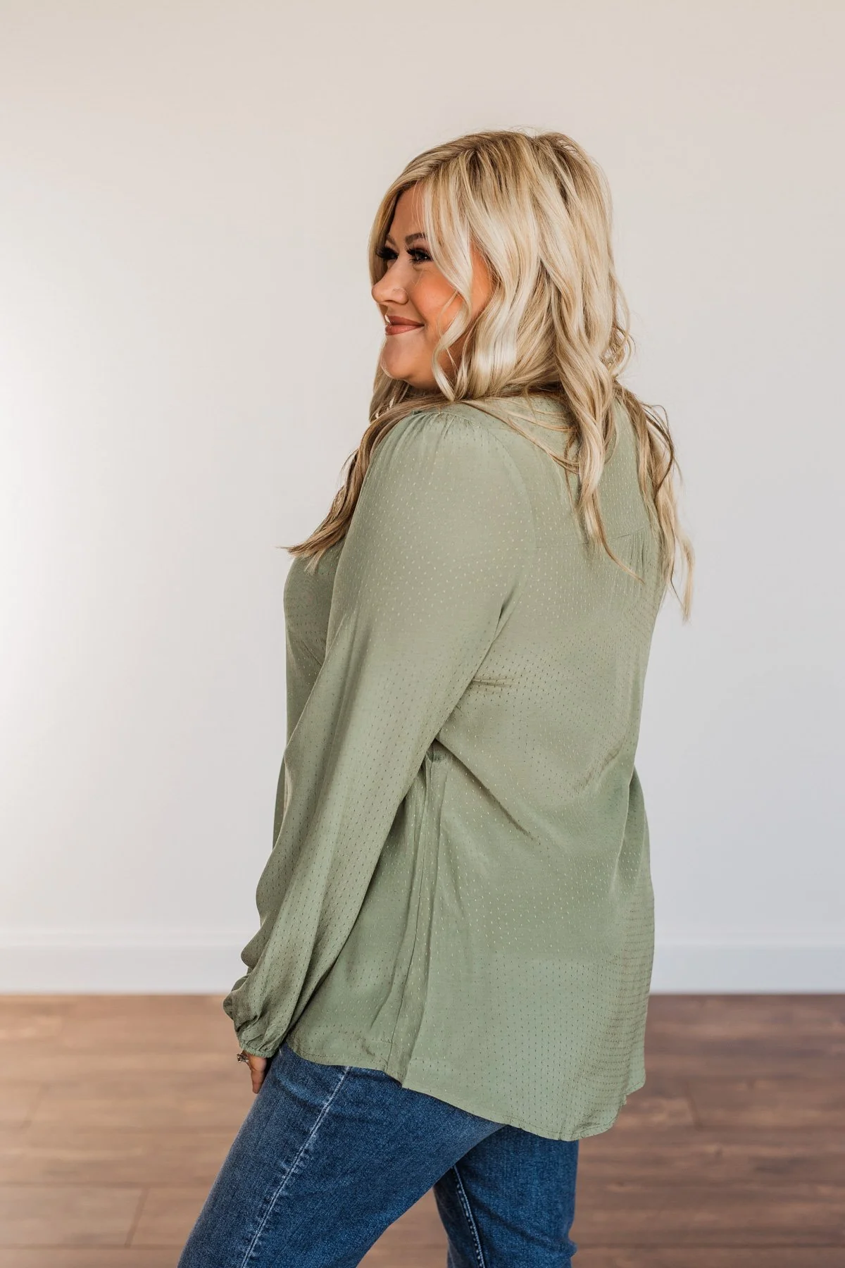 Uniquely Beautiful Lace Long Sleeve Blouse- Olive - Image 8