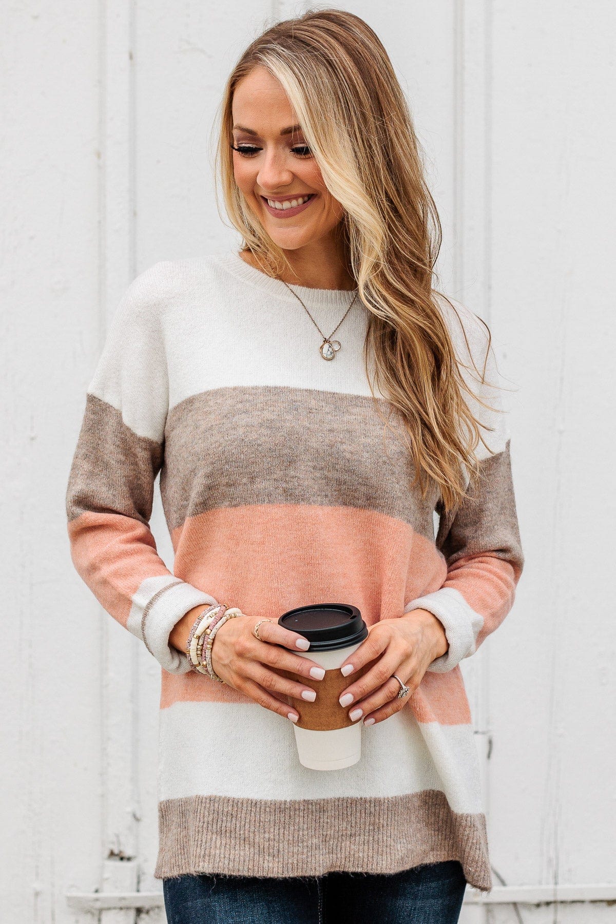 Unleash Your Shine Color Block Sweater- White, Mocha, & Pink - Image 6