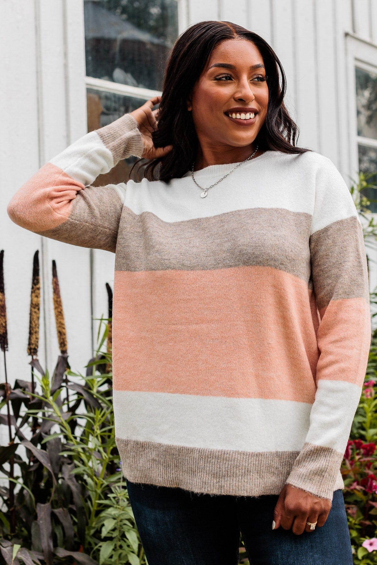 Unleash Your Shine Color Block Sweater- White, Mocha, & Pink - Image 7