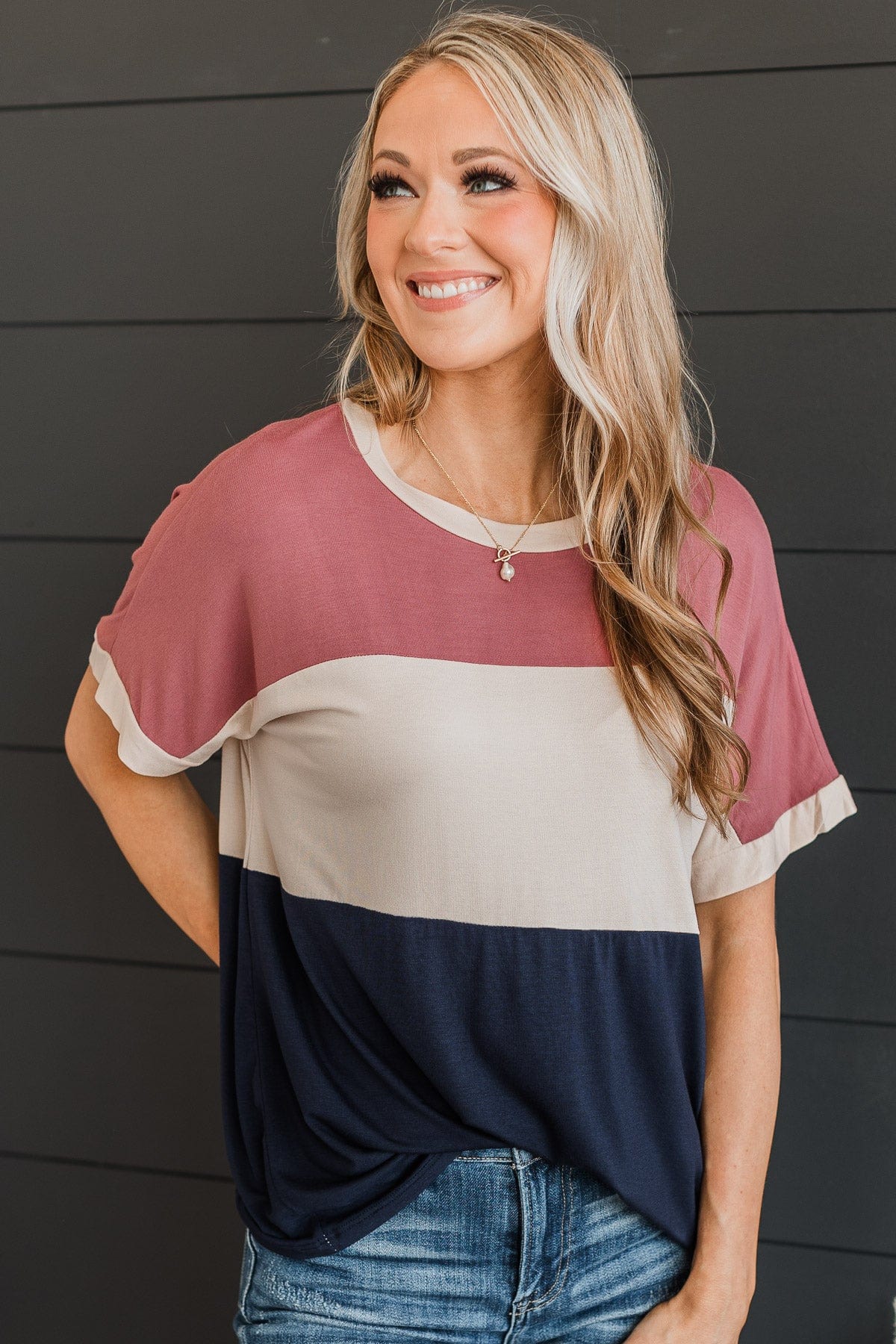 Unlike The Rest Color Block Top- Mauve & Navy - Image 4