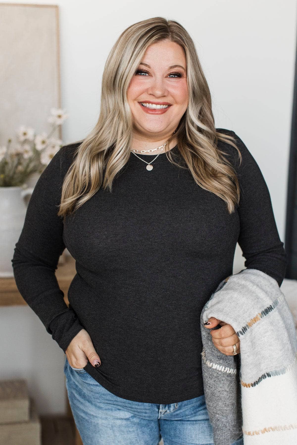 Unlimited Adoration Long Sleeve Top- Dark Charcoal - Image 2