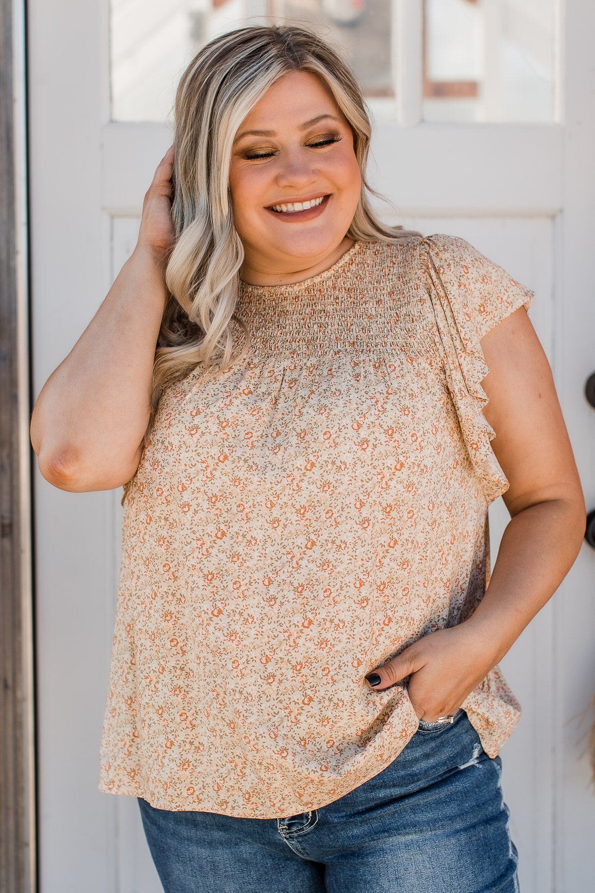 Unlimited Potential Smocked Floral Blouse- Cream - Image 2