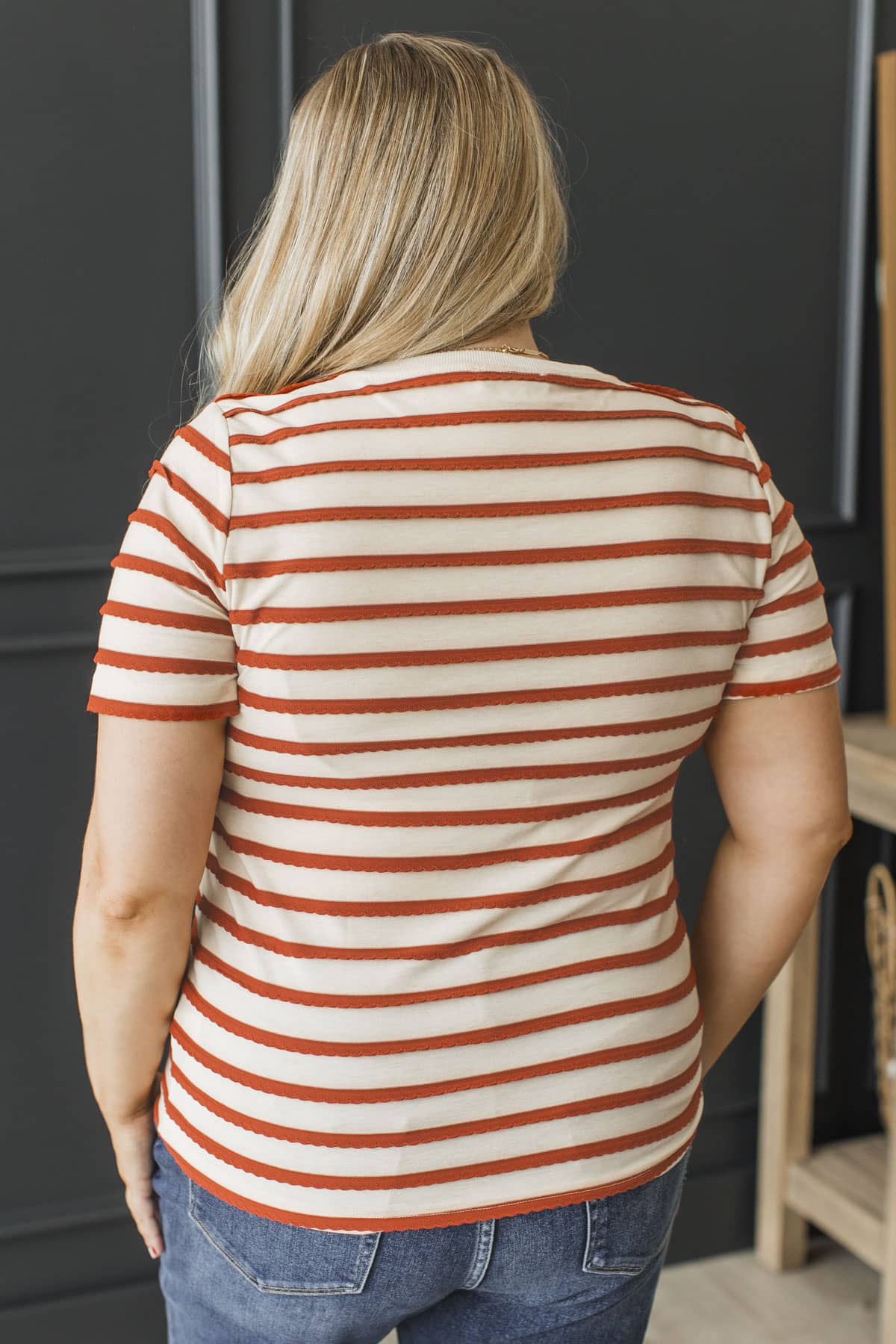 Unlock Your Mind Striped Short Sleeve Top- Beige & Copper - Image 7