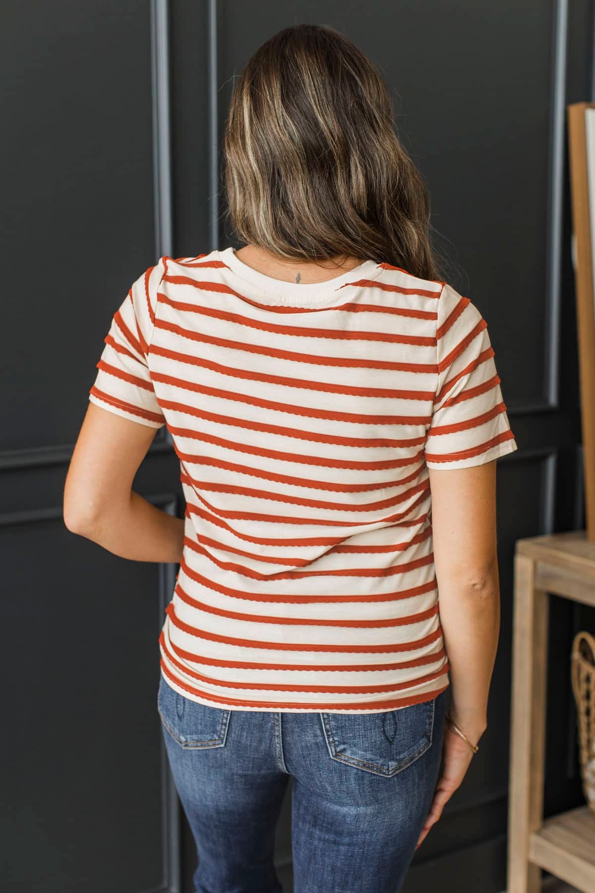 Unlock Your Mind Striped Short Sleeve Top- Beige & Copper - Image 8