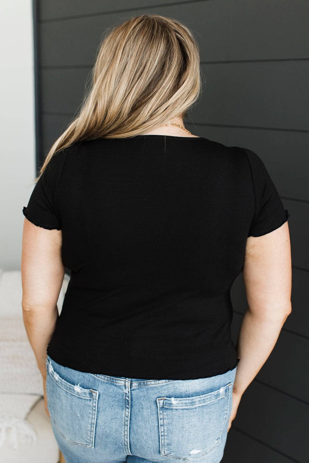 Unparalleled Beauty Ribbed Button Top- Black - Image 7