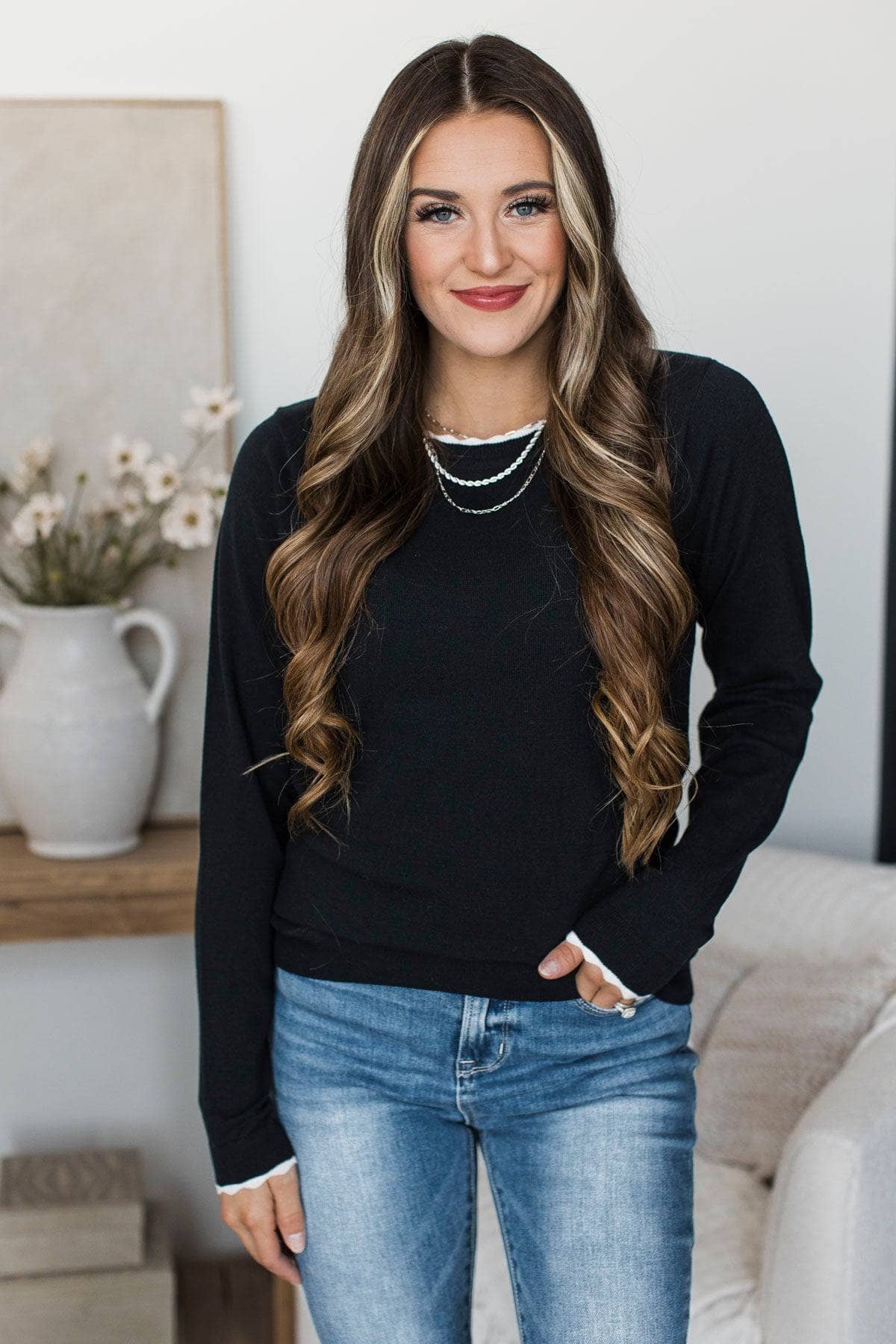 Unshakable Confidence Contrast Knit Sweater- Black - Image 3