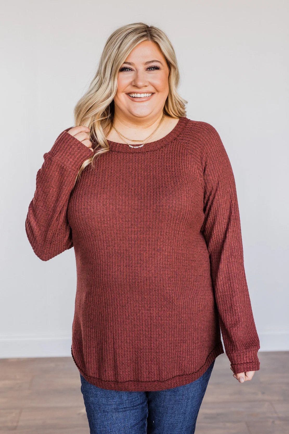 Unspeakable Beauty Knit Long Sleeve Top- Burgundy - Image 2