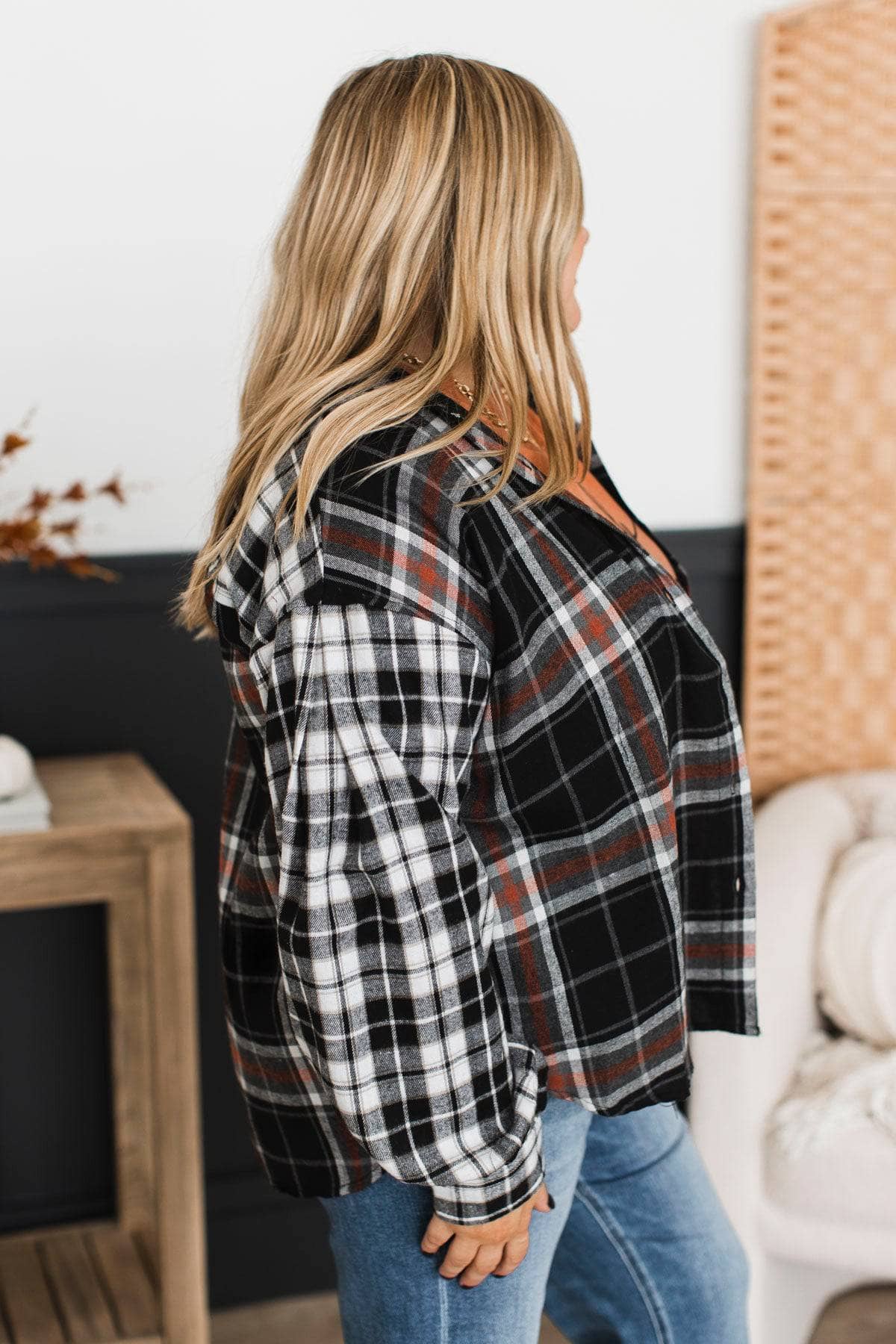 Unstoppable Force Plaid Button Top- Black - Image 5
