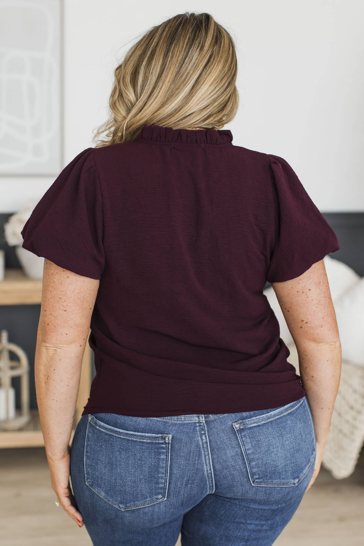 Unstoppable Mood Puff Sleeve Top- Burgundy - Image 6