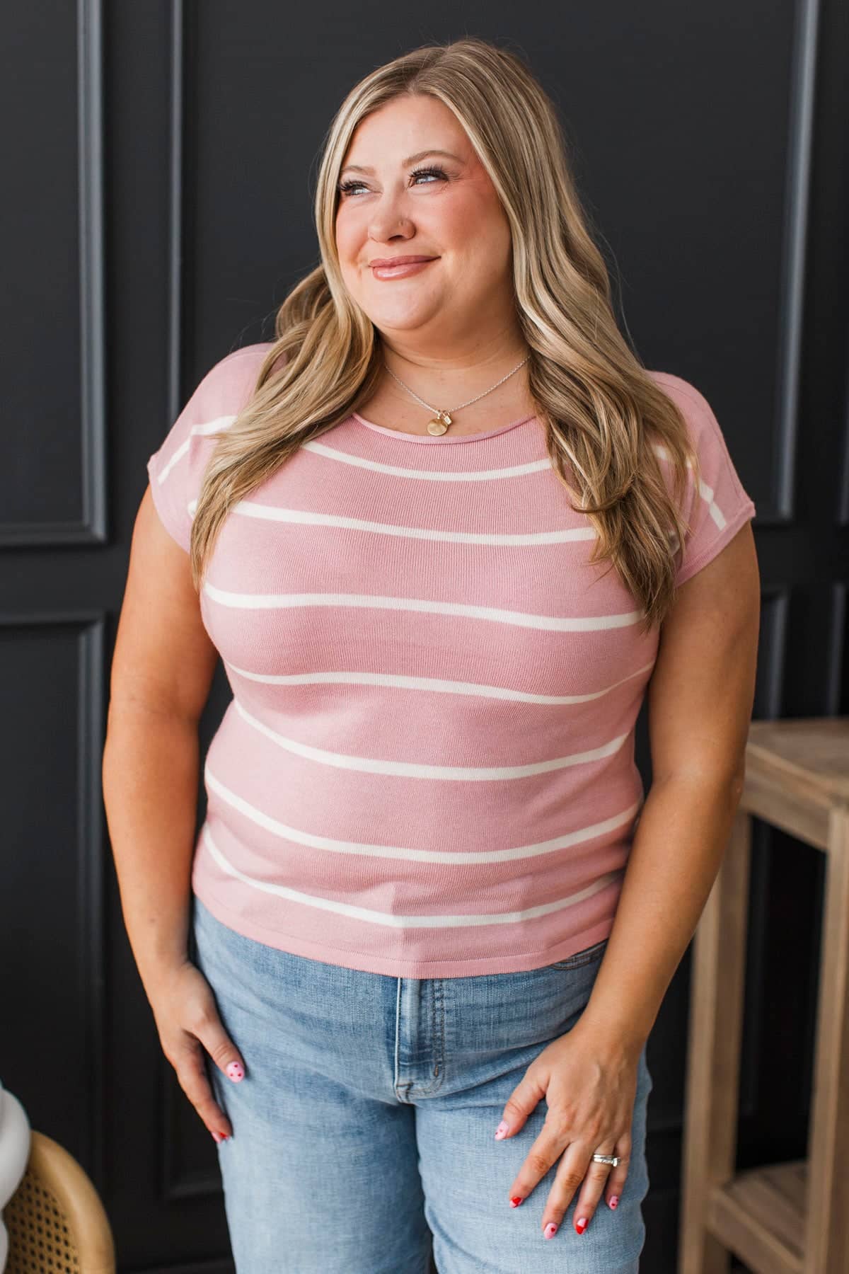 Unstoppable You Striped Knit Top- Dusty Pink - Image 2