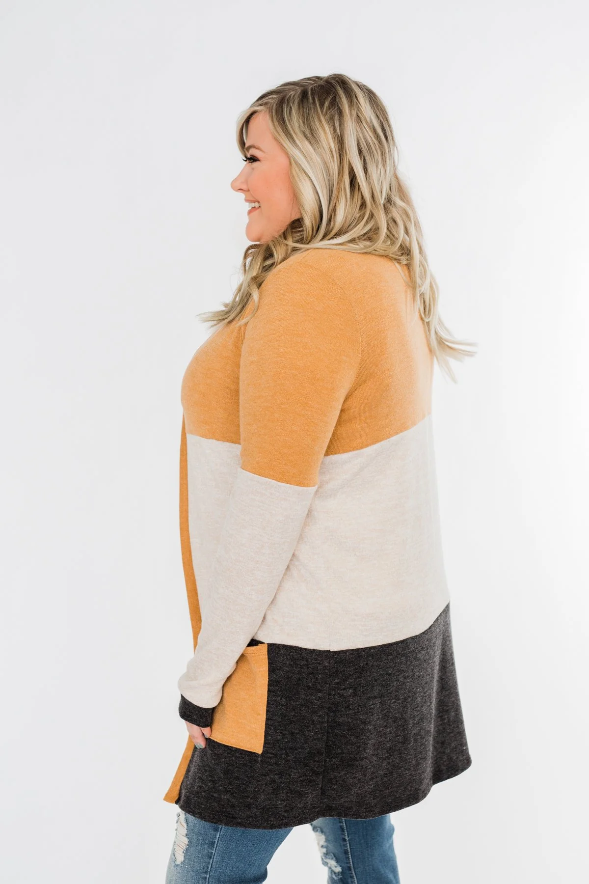 Until Tomorrow Color Block Cardigan- Mustard & Charcoal - Image 8