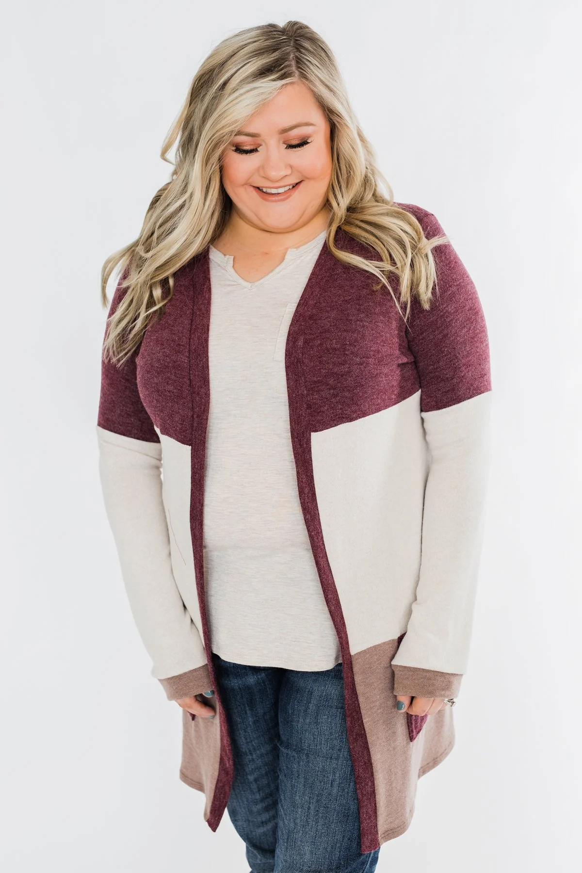Until Tomorrow Color Block Cardigan- Plum & Mocha - Image 6