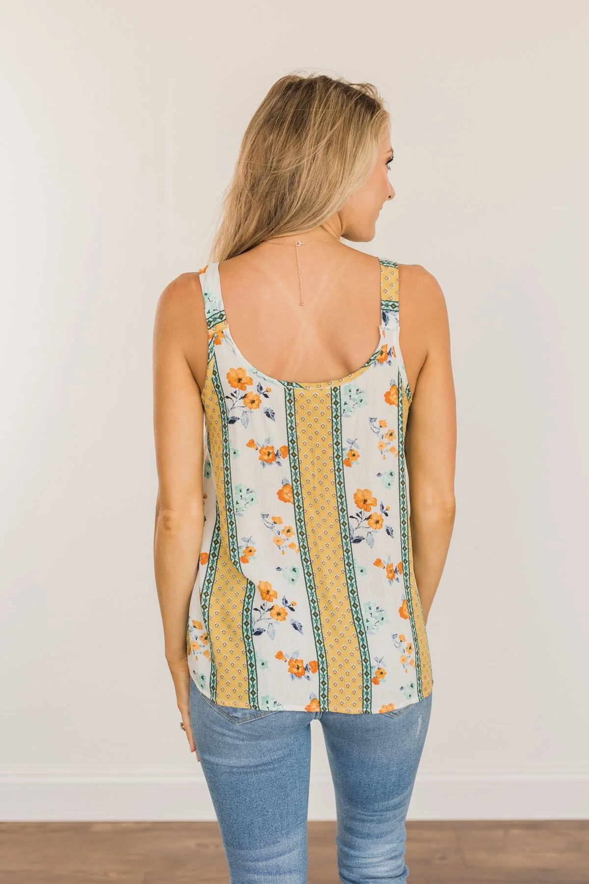 Until We Meet Again Printed Tank Top- Golden Yellow & Ivory - Image 10