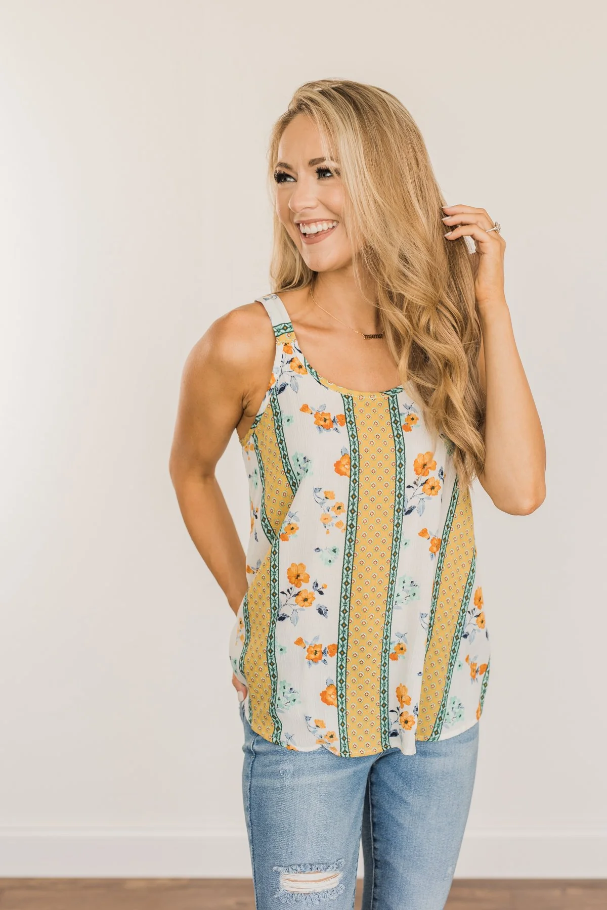 Until We Meet Again Printed Tank Top- Golden Yellow & Ivory - Image 15