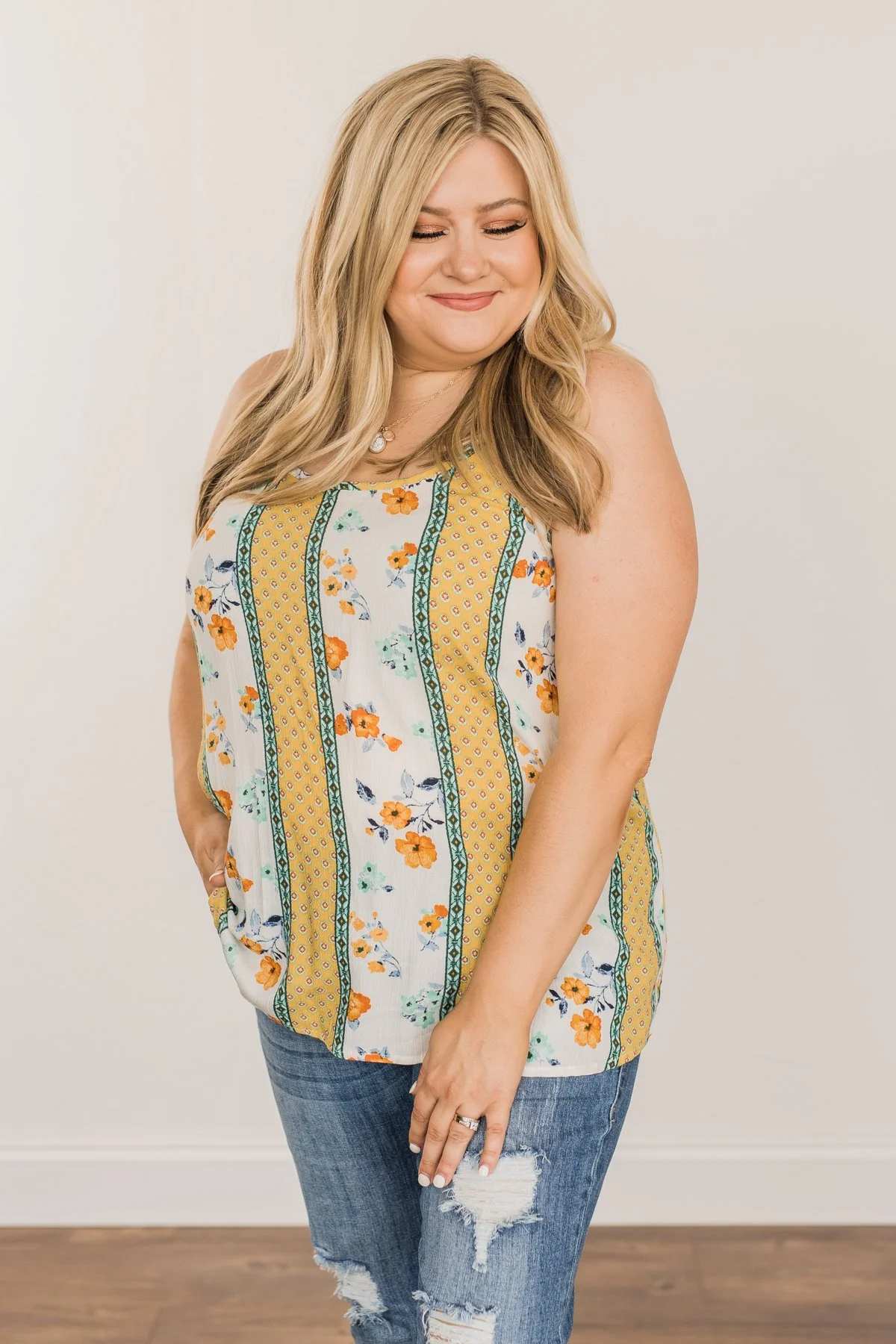 Until We Meet Again Printed Tank Top- Golden Yellow & Ivory - Image 2