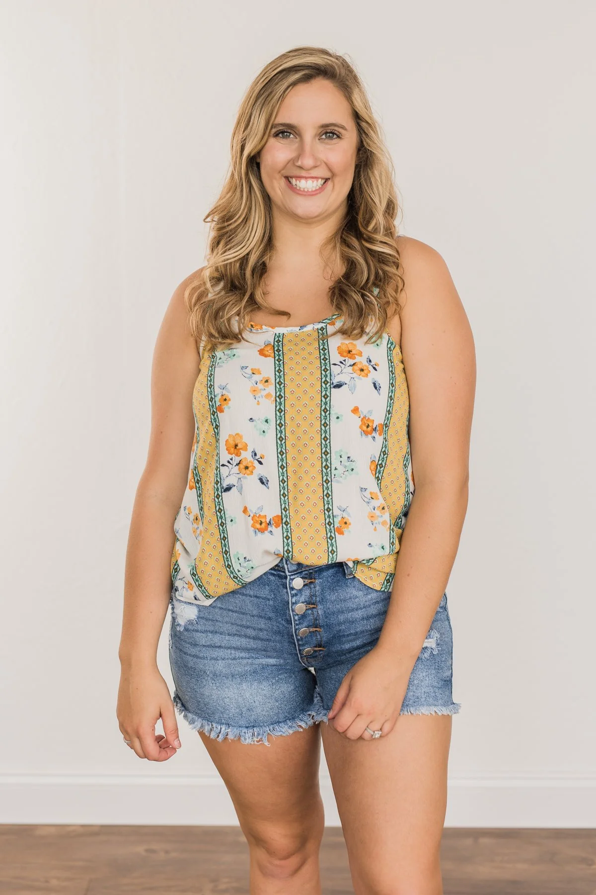 Until We Meet Again Printed Tank Top- Golden Yellow & Ivory - Image 3