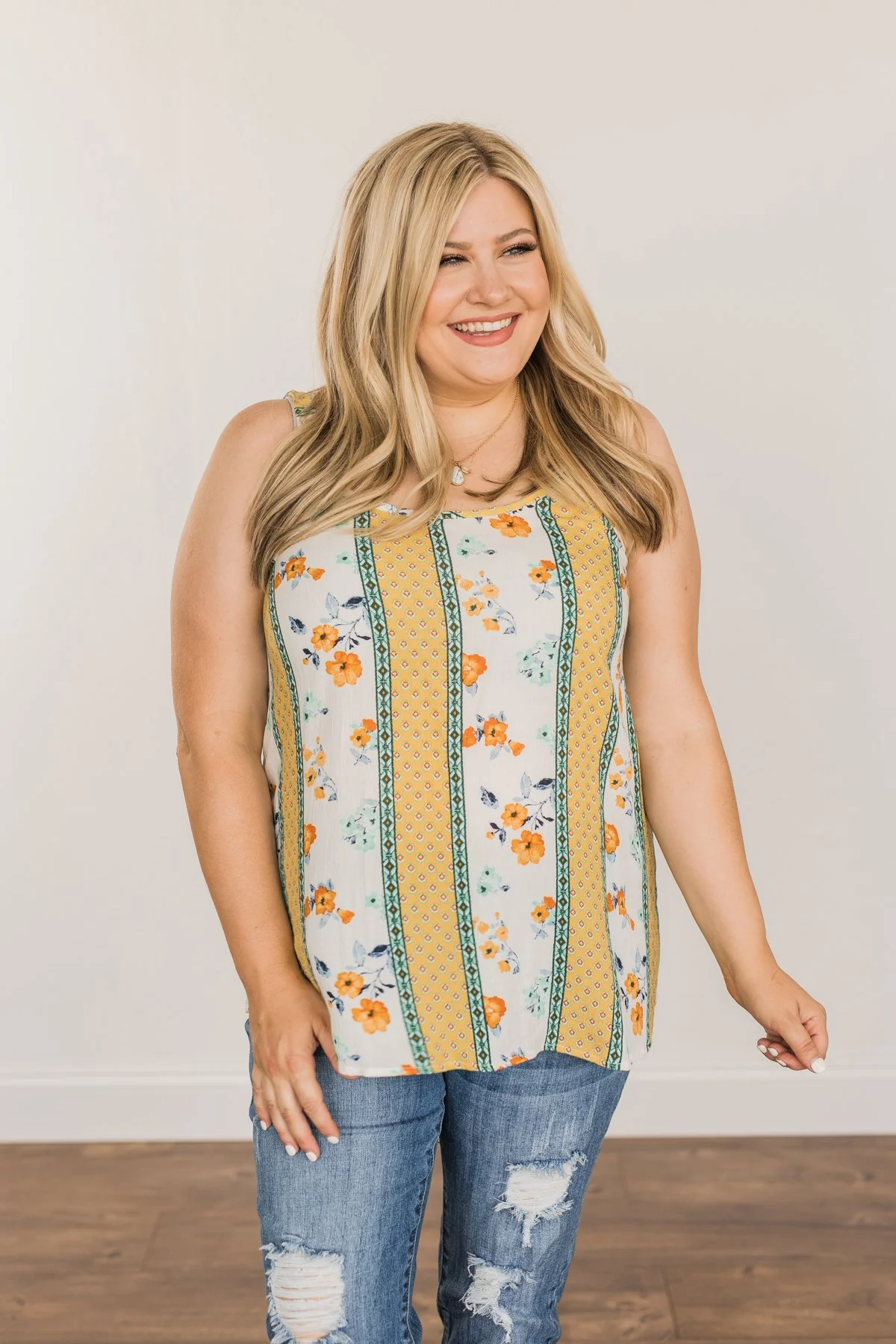 Until We Meet Again Printed Tank Top- Golden Yellow & Ivory - Image 5