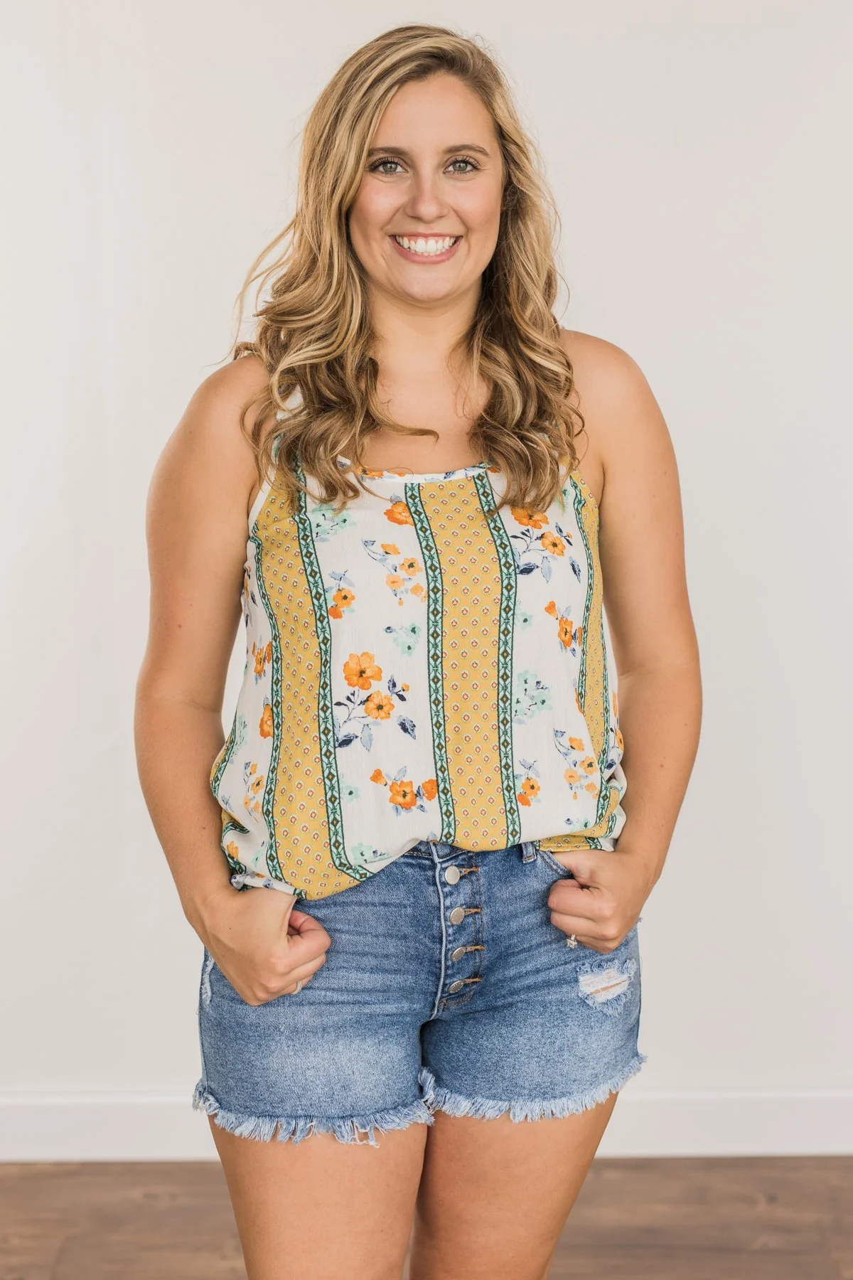 Until We Meet Again Printed Tank Top- Golden Yellow & Ivory - Image 6