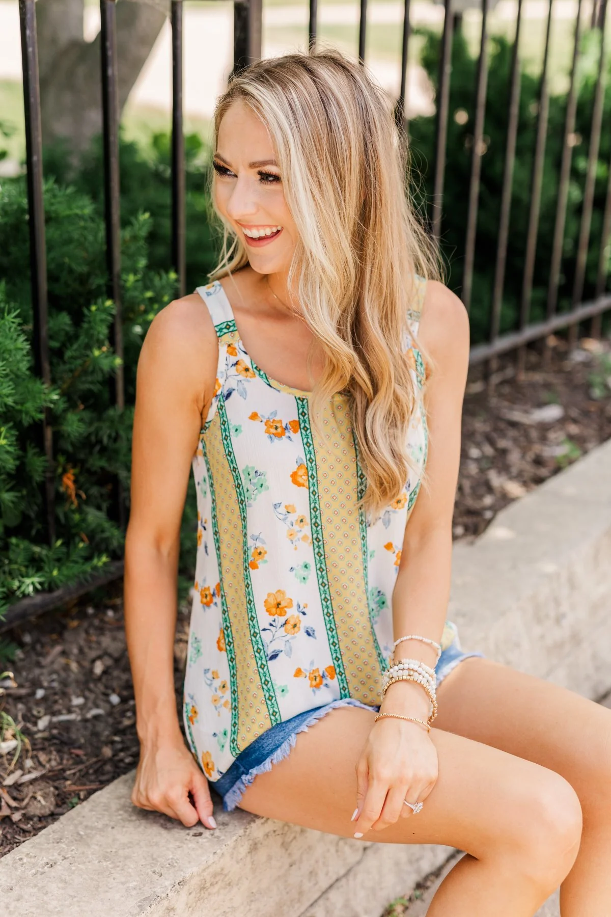 Until We Meet Again Printed Tank Top- Golden Yellow & Ivory - Image 7