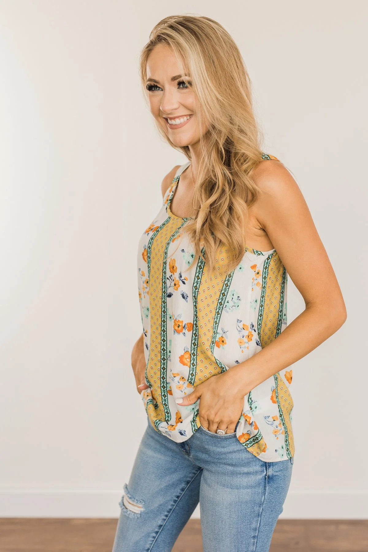 Until We Meet Again Printed Tank Top- Golden Yellow & Ivory - Image 9
