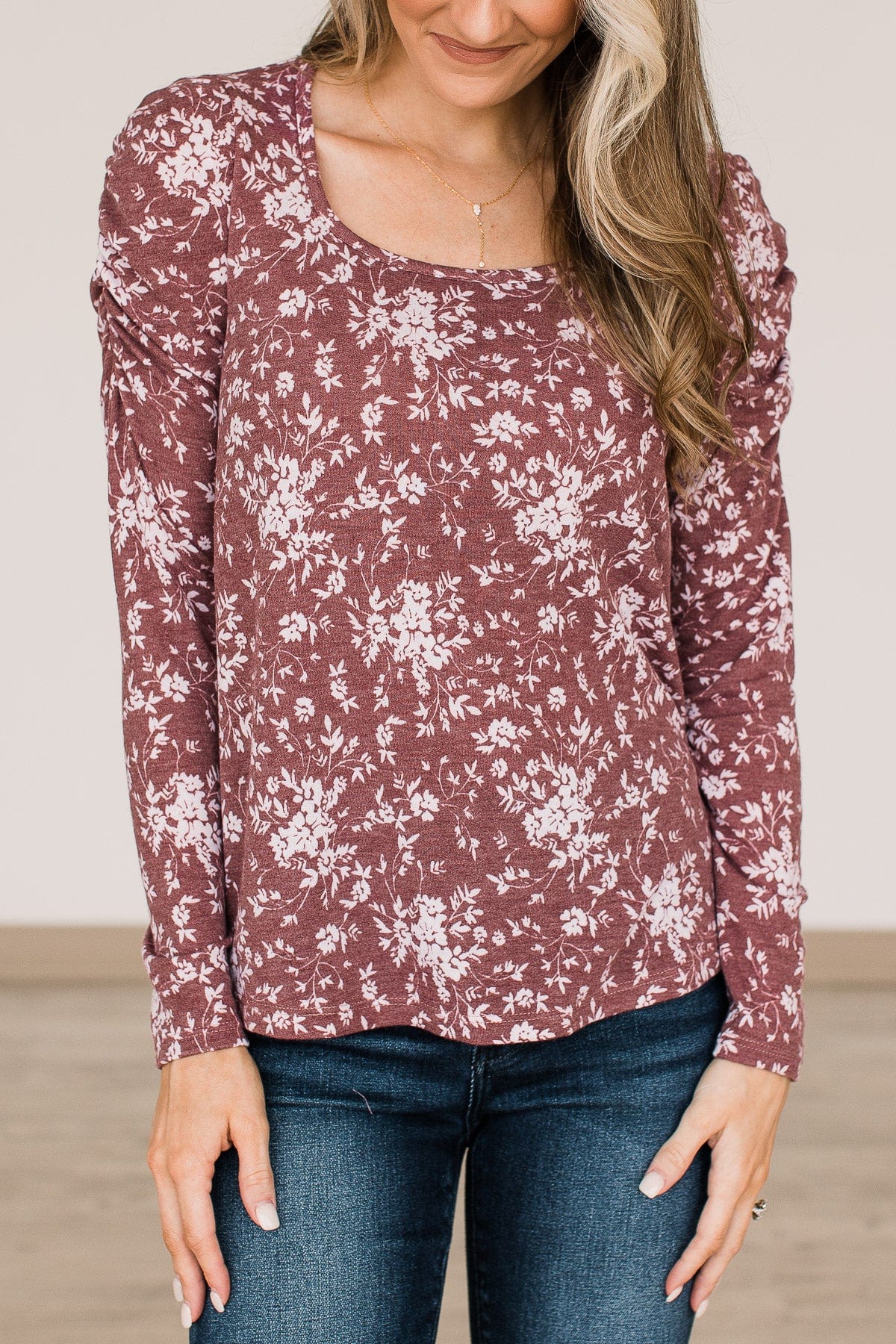Unwavering Confidence Ruched Sleeve Top- Dusty Maroon - Image 3