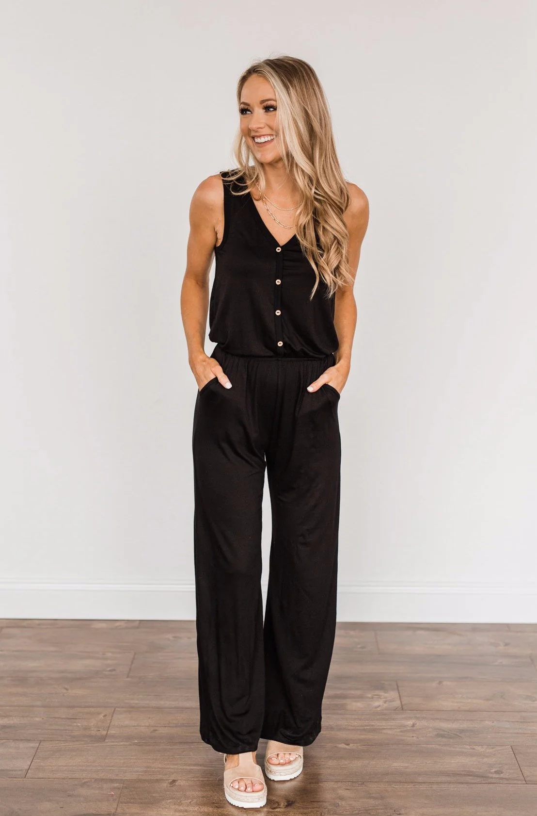 Up For Adventure V-Neck Sleeveless Jumpsuit- Black - Image 6