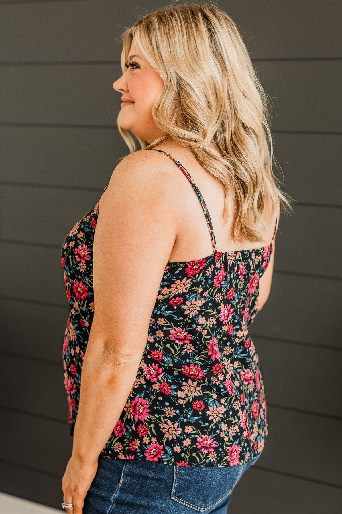 Up For Fun Floral Tank Top- Black & Pink - Image 5