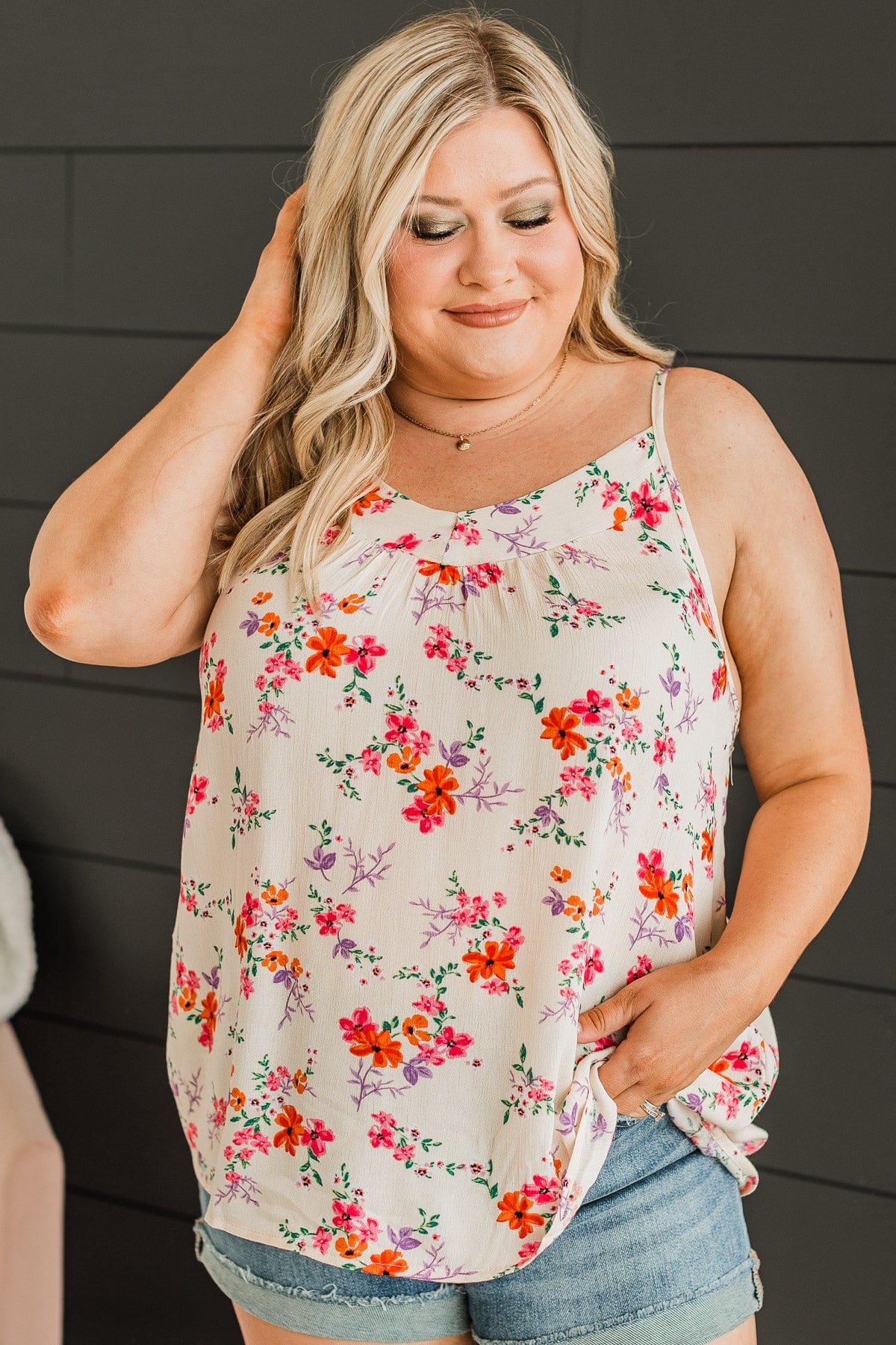 Up For Fun Floral Tank Top- Ivory - Image 4