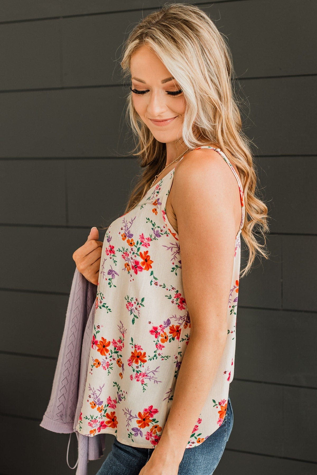 Up For Fun Floral Tank Top- Ivory - Image 7