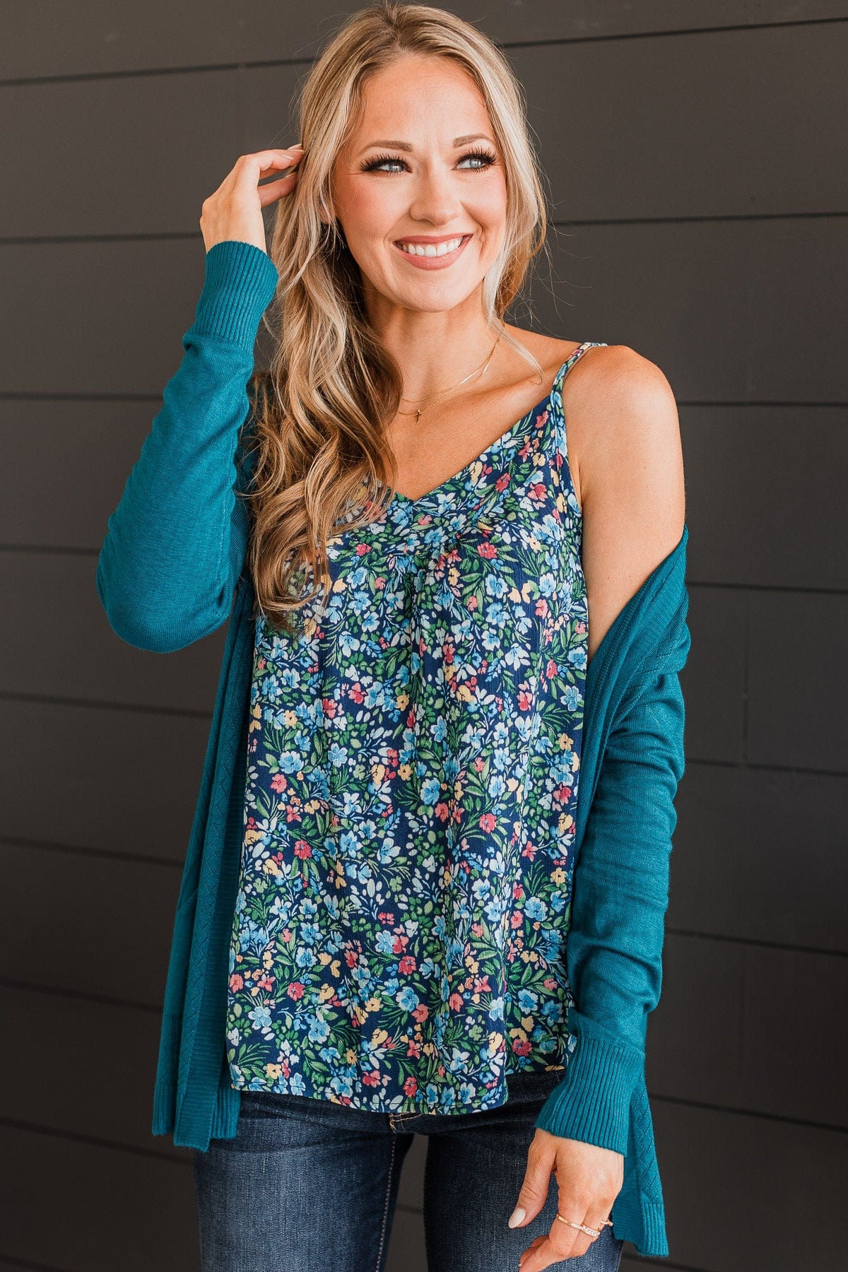 Up For Fun Floral Tank Top- Navy - Image 3