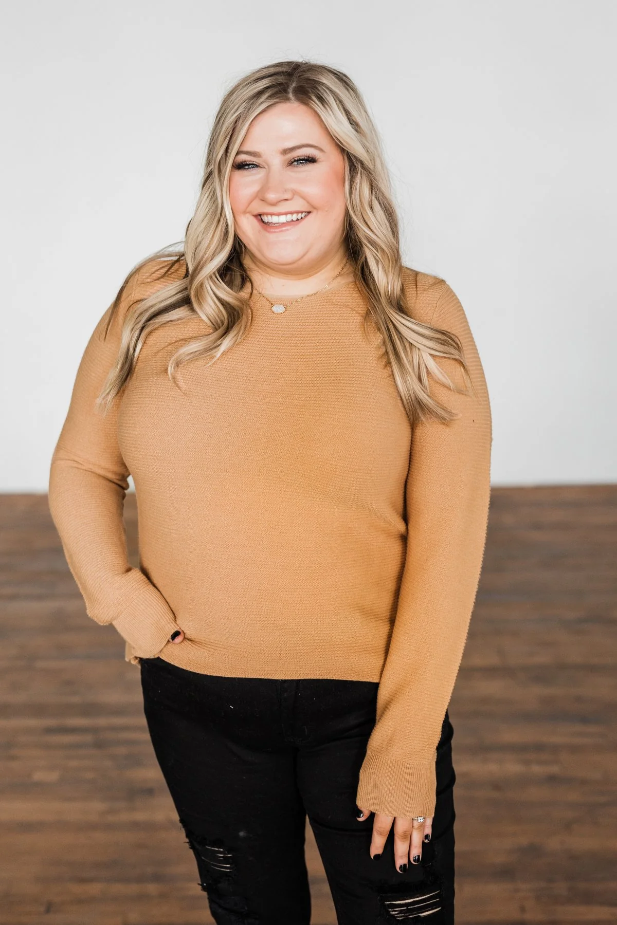 Up In The Clouds Knit Sweater- Light Camel - Image 5