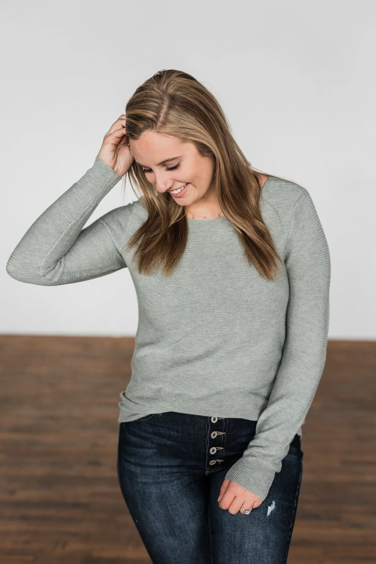 Up In The Clouds Knit Sweater- Sage - Image 3