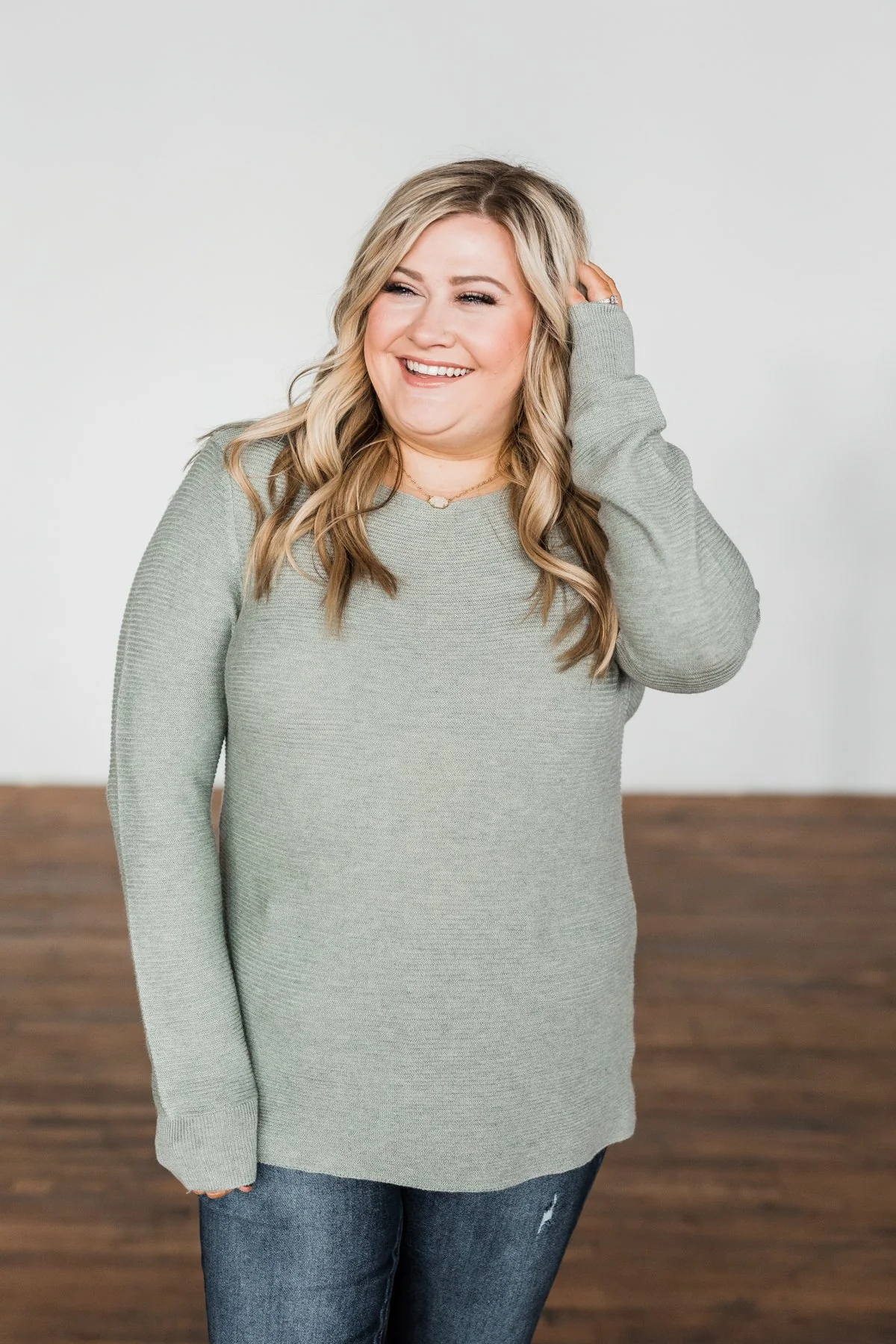 Up In The Clouds Knit Sweater- Sage - Image 7