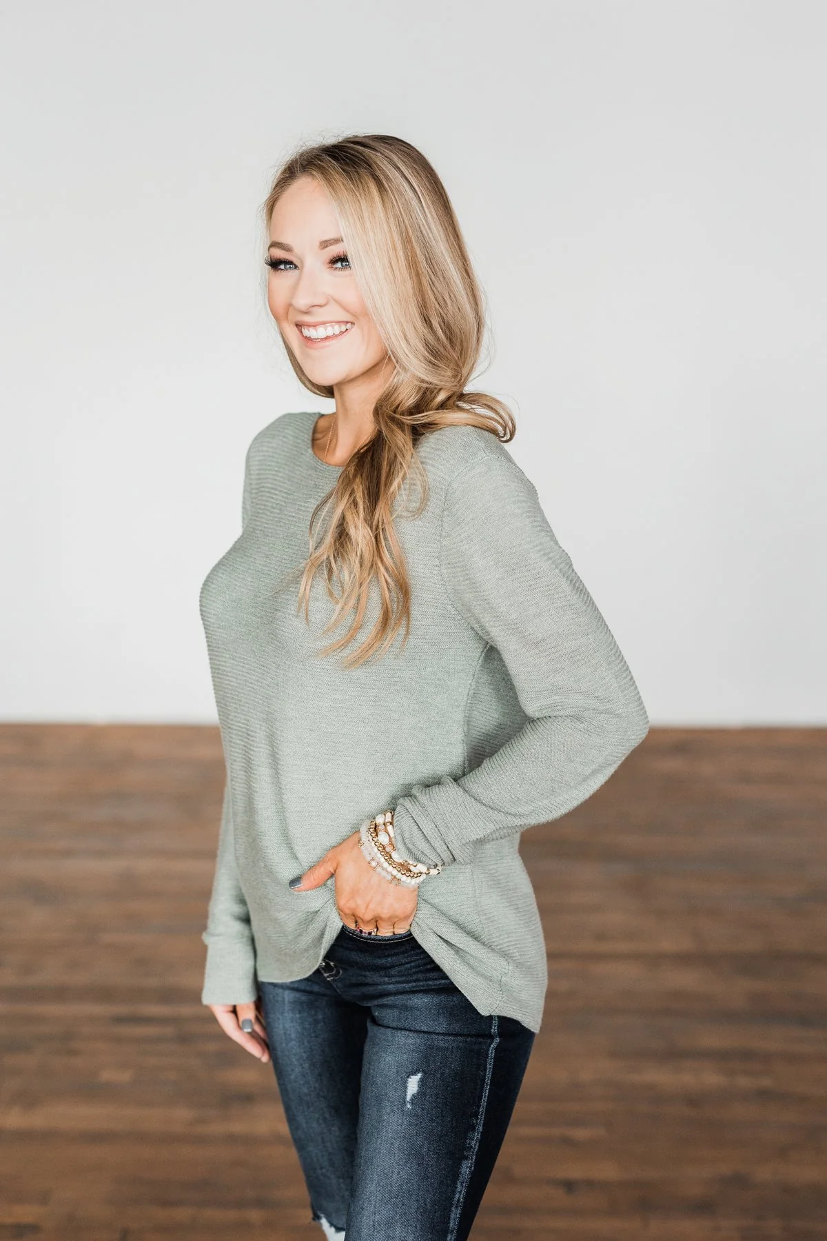 Up In The Clouds Knit Sweater- Sage - Image 9