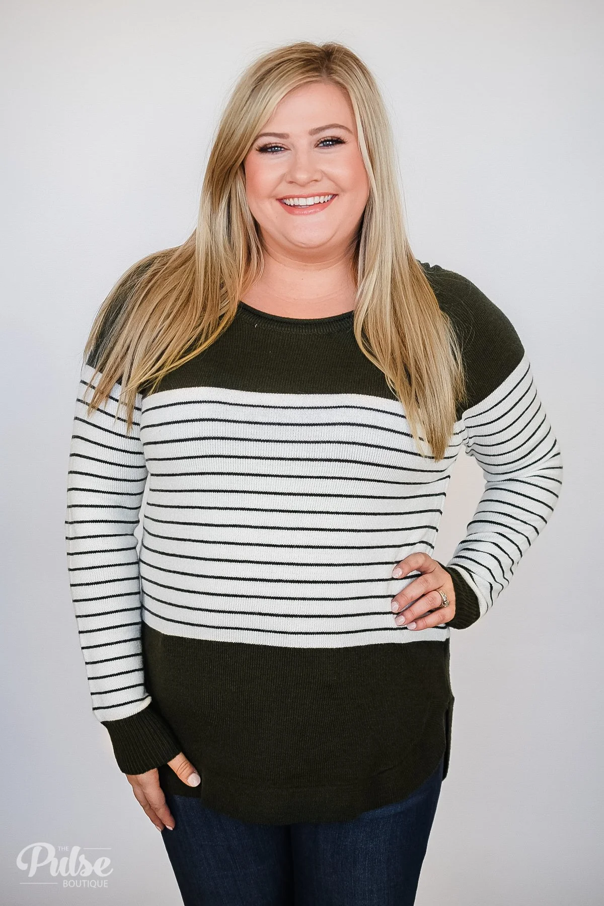 Have It Your Way Striped Sweater- Olive - Image 2