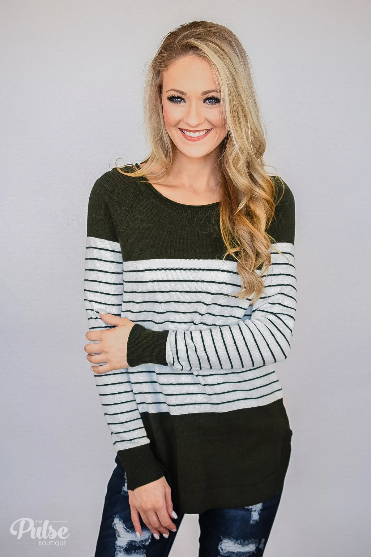 Have It Your Way Striped Sweater- Olive - Image 6