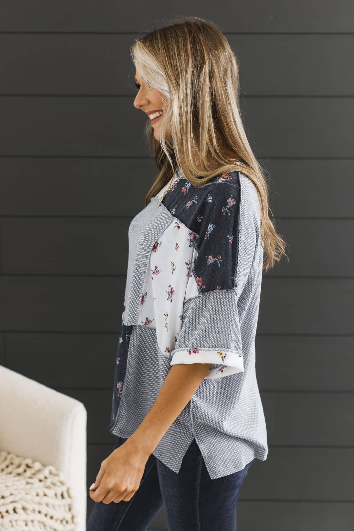 Up With The Sun Fabric Block Short Sleeve Top- Grey Multi - Image 5