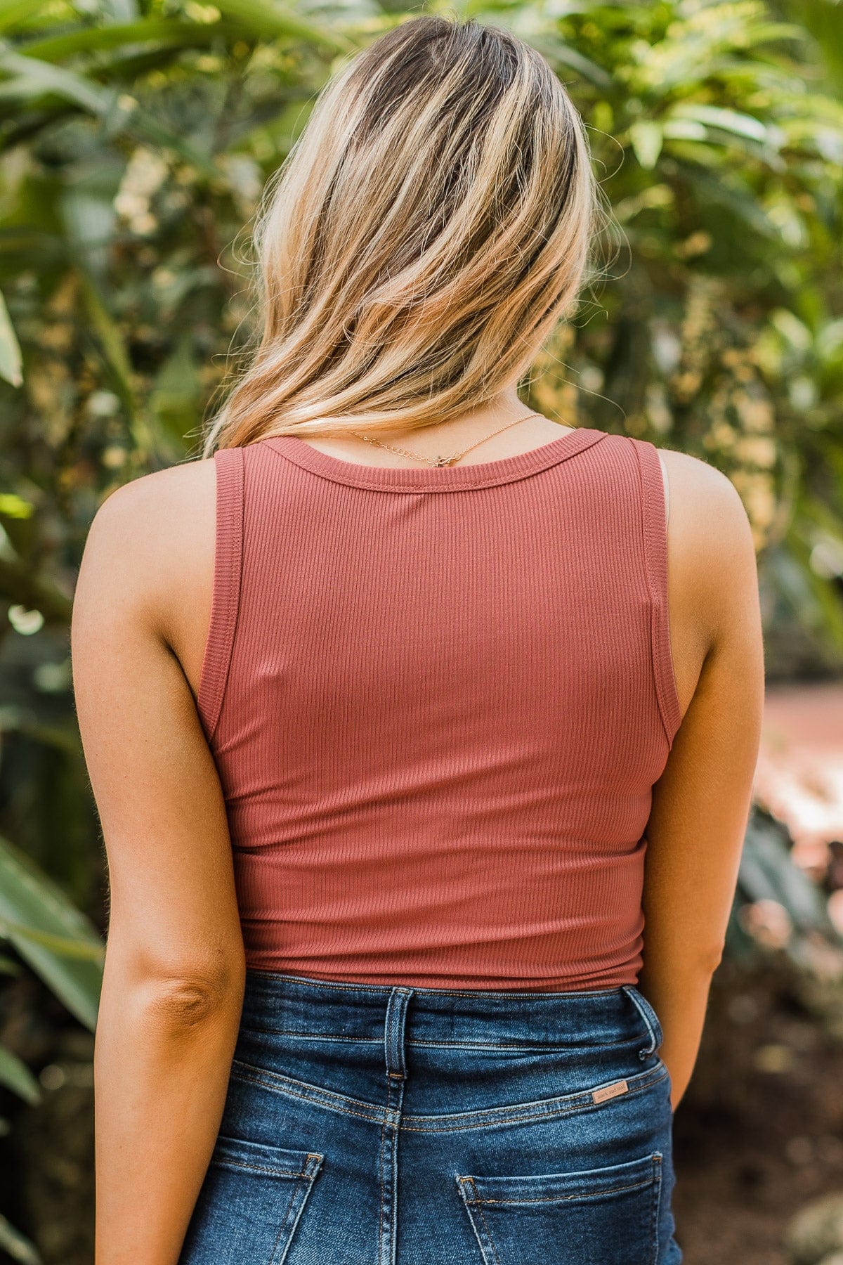 Uplifting Spirits Button Henley Tank Top- Brick - Image 9