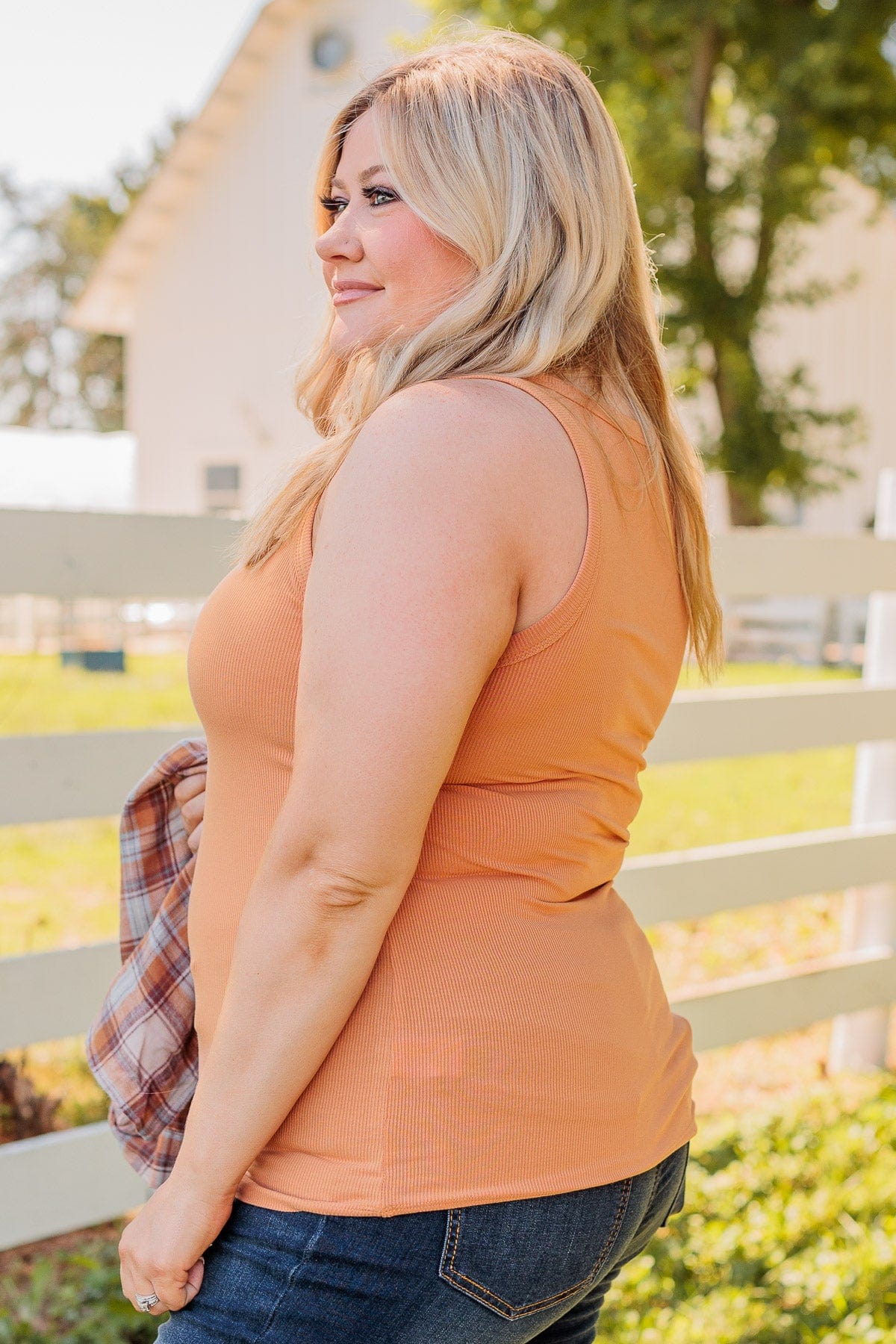 Uplifting Spirits Button Henley Tank Top- Dark Apricot - Image 9